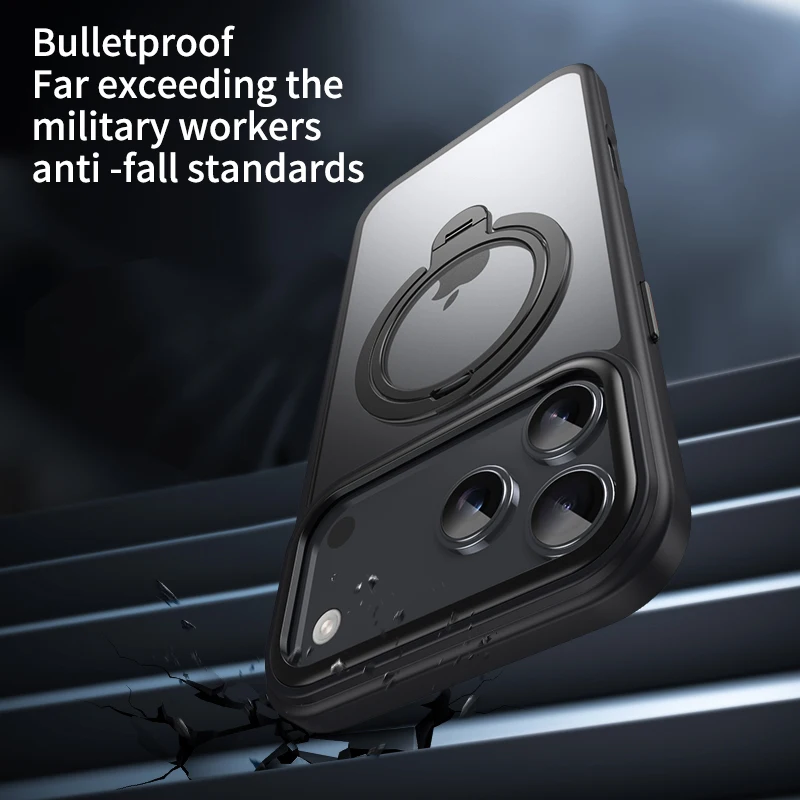 Funda con soporte de anillo magnético doble para iPhone 17 Pro Max, cubierta mate de aire, soporte de rotación de 360 grados para protección fuerte Magsafe