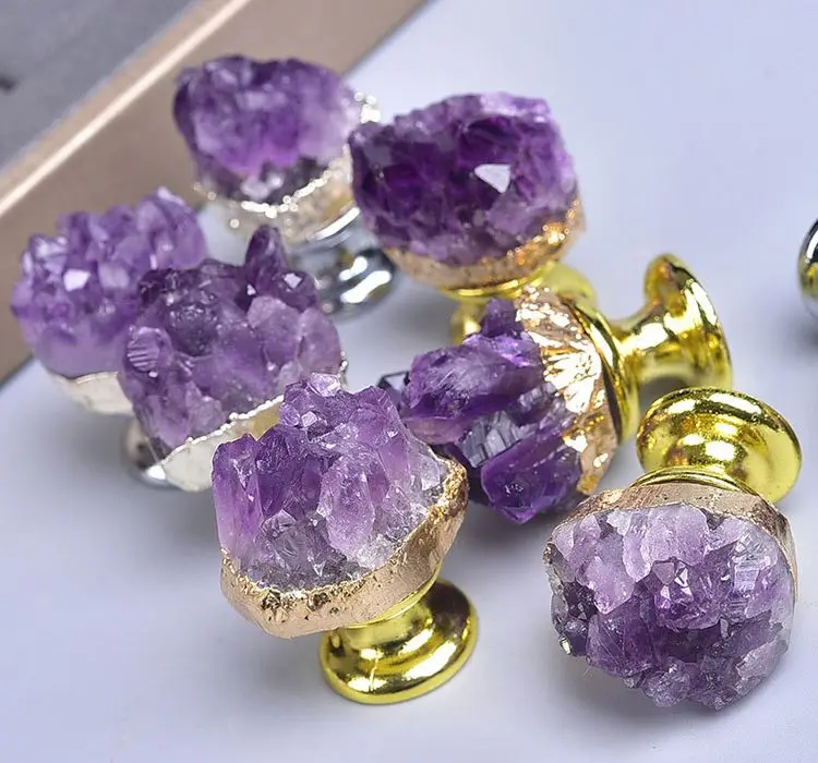 Natural Amethyst Cluster Cabinet Door Handles Cabinet Drawer Amethyst Cluster Knob Pull Handles