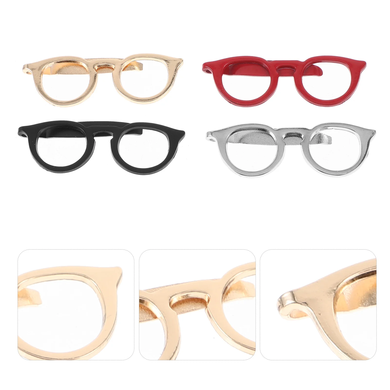 4pcs Metal Tie Glasses Design Durable Secure Strong Long Lasting Luster Exquisite Workmanship Classic Simple All Sizes