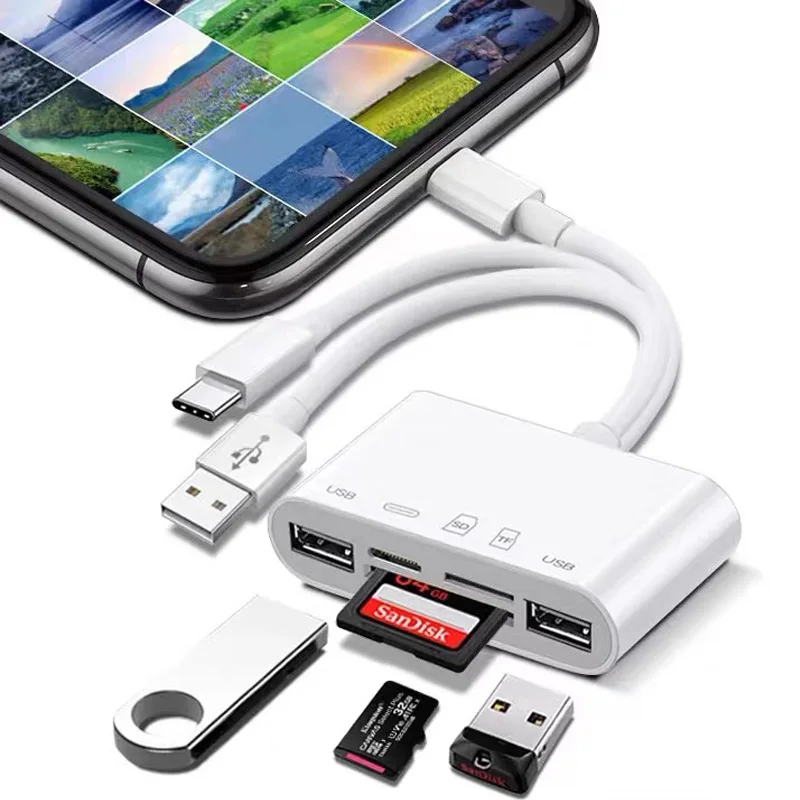 5-in-1 Memory Card Reader,USB OTG Adapter & SD Card Reader for i-Phone/i-Pad,USB C and USB A Devices with Micro SD & SD Card