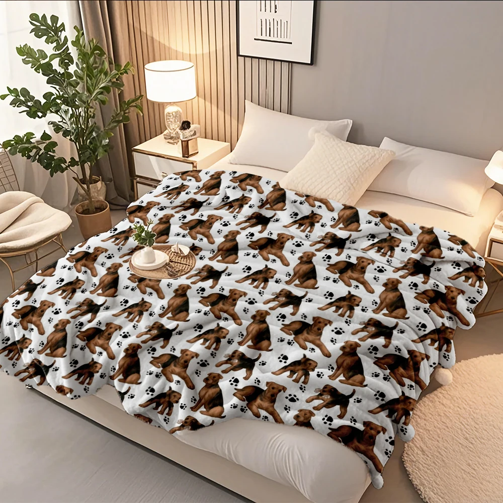 

Custom Flannel Soft Blanket Airedale Pattern European Classical Coverlet Bedsheet Durable Ultra-soft Touch Blankets For Seniors