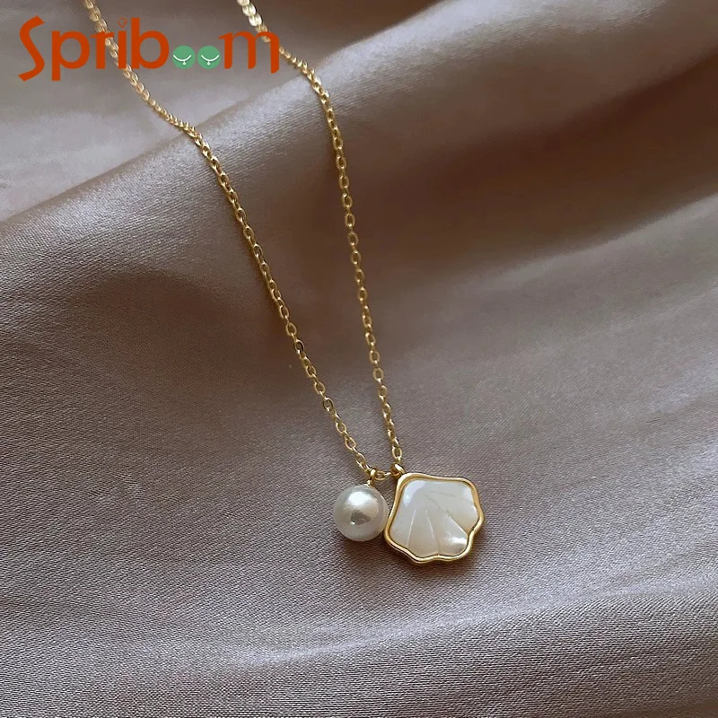 

Shell Pearl Pendant Necklace for Women Temperament Stud Earrings Rings Set Wedding Party Jewelry Girls Friends Gifts Accessories