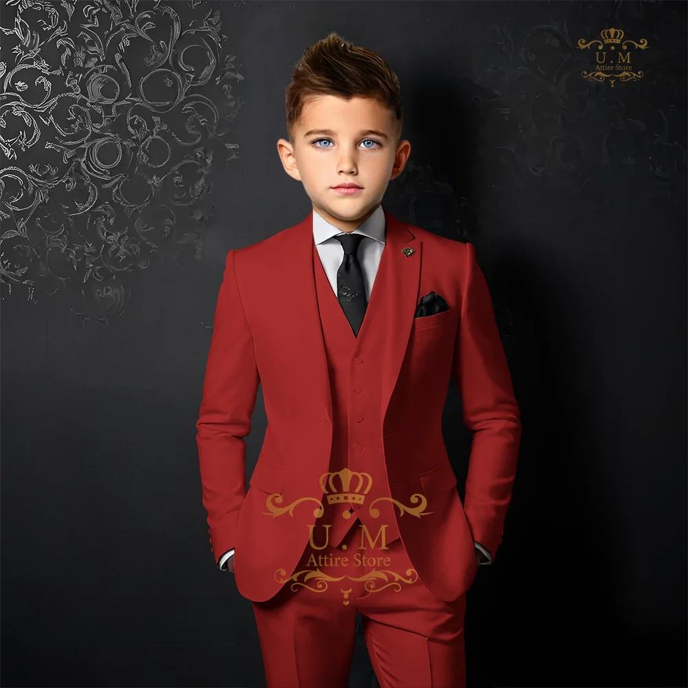 White classic boys' 3pcs suit (jacket+vest+pants) single-breasted slim fit children's custom attire for wedding party Xmas gift