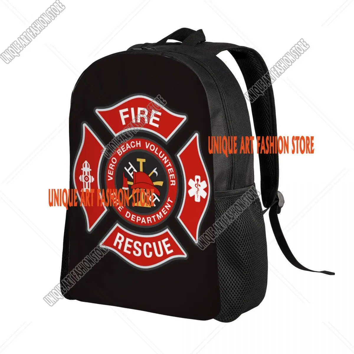 3D Print Fire Rescue Firefighter Backpacks for Boys Girls College School Travel Bags Women Men Bookbag Fits 15 Inch Laptop