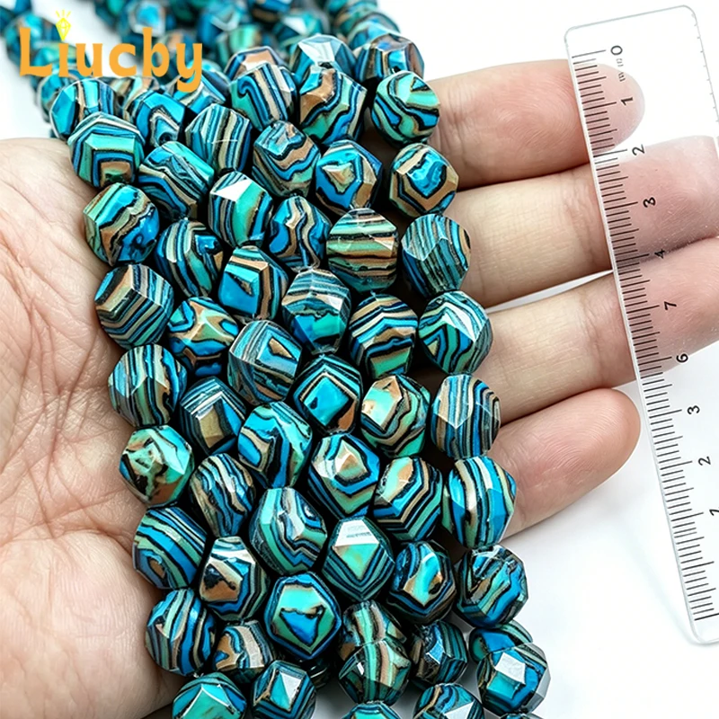 Blaue, gelbe, schwarze, facettierte runde Malachit-Edelsteinperlen, lose Perlen für die Schmuckherstellung, DIY-Armband-, Halsketten- und Ohrringzubehör. – Detail 3