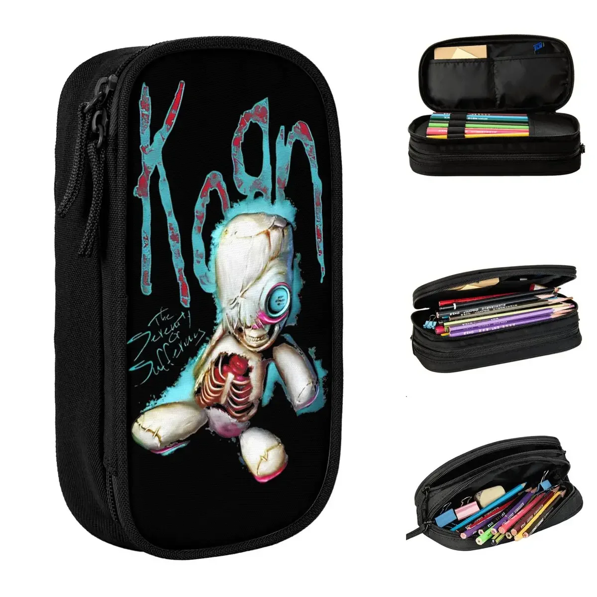 

Nu Metal Rag Doll Korn Pencil Case Band Neidermeyers Pen Holder Bags Student Big Capacity Office Zipper Pencil Pouch