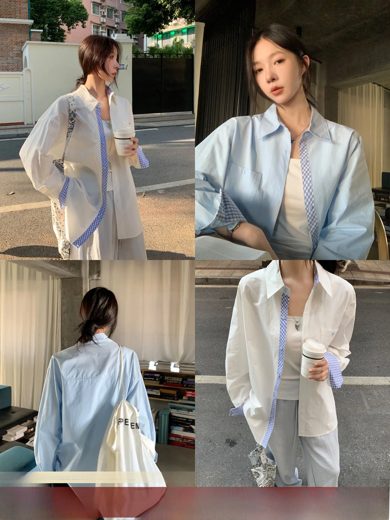 

Casual Loose Women's Shirt Spring Cotton Plaid Patchwork Outerwear Versatile Long Sleeve Breathable Comfortable Girl's Cardigan