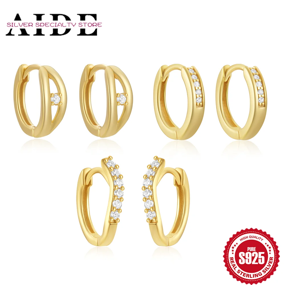 

Женские серьги AIDE из стерлингового серебра 925 пробы с геометрическим цирконом, покрытые золотом, новые тенденции, повседневная одежда, ювелирные изделия для вечеринок