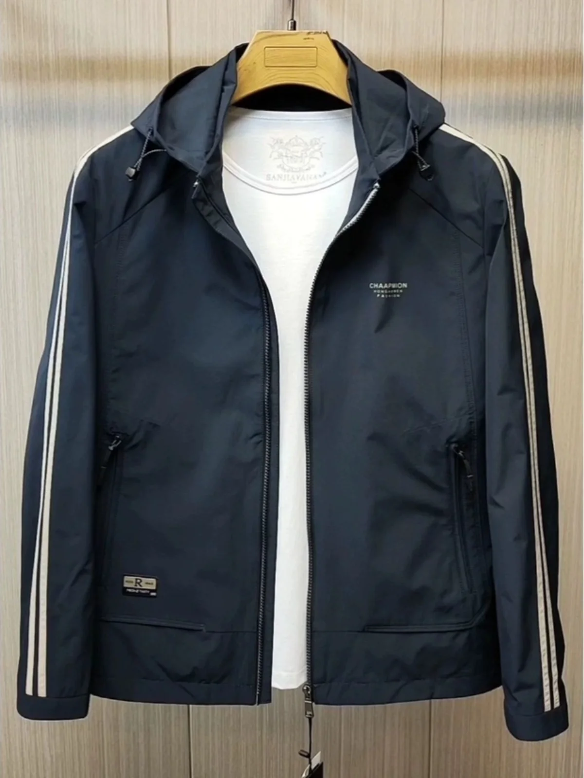 

Мужская повседневная куртка-худи свободного кроя из полиэстера на молнии для осени и зимы