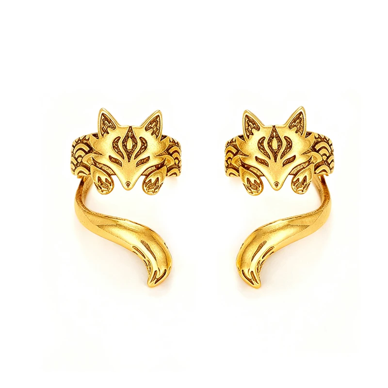 Huitan Vintage Fuchsförmige Ohrmanschetten-Ohrringe für Frauen, antike Silberfarbe, kreative Clip-Ohrringe, tägliches Tragen, vielseitiger Schmuck – Detail 2