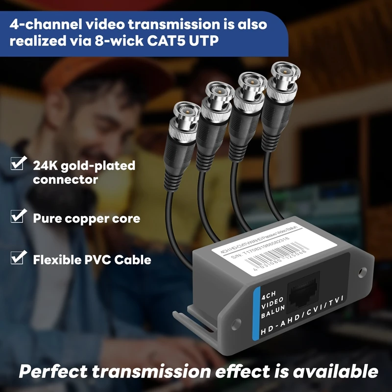 4-Channel Video Balun BNC UTP CAT5 Transmitter for CCTV/ Surveillance Camera Trend-ABVM