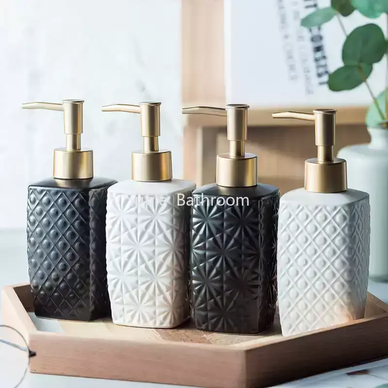 Ceramic Soap Dispenser Hand Sanitizer Bottle Shampoo Bottle Liquid Storage Container Used for Kitchen and Bathroom Decoration