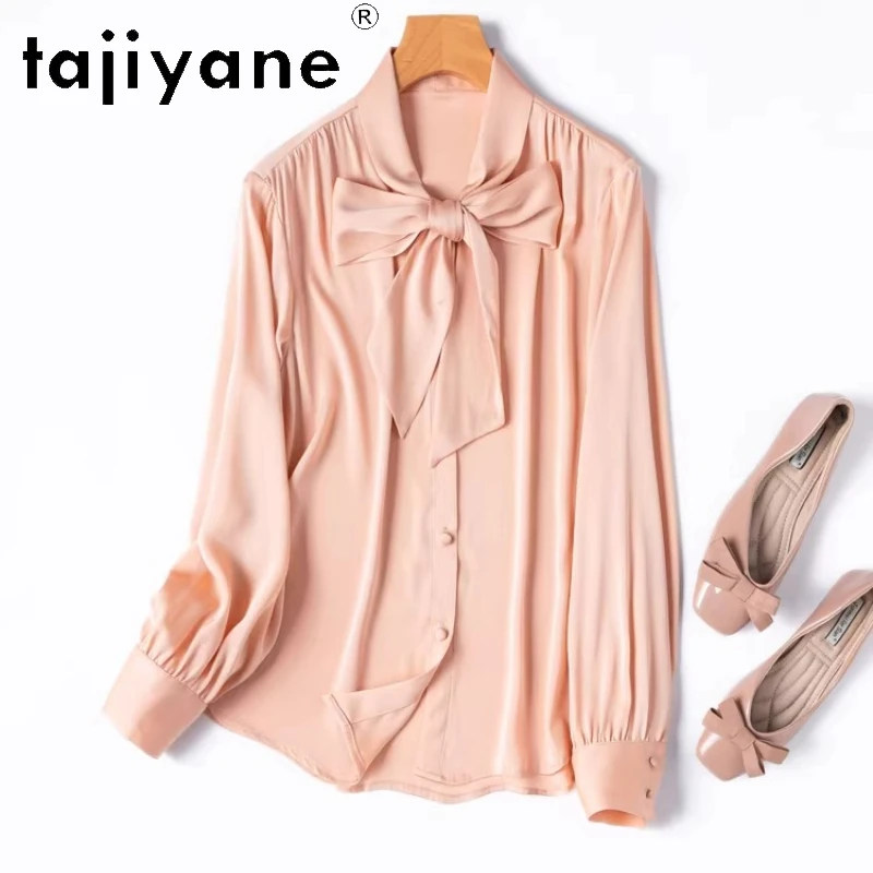

TAJIYANE 93% Natural Mulberry Silk Blouse for Woman Elegant Bow Collar Shirts OL Style New Women Tops 2026 Spring Clothes блузка