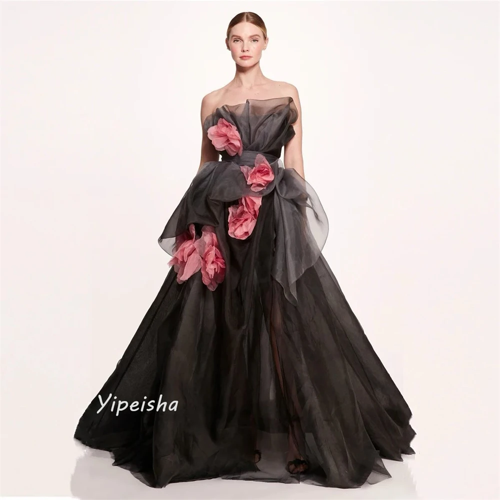 Jiayigong Prom Prachtige Strapless Jurk Bloemen Gedrapeerd Vloer-Lengte Organza Op Maat Gemaakte Gelegenheid Jurken Avond