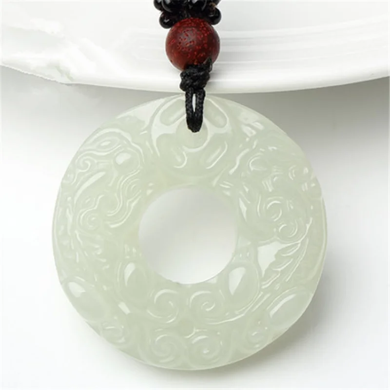 Hetian , white peace, double Pixiu jade pendant, sweater chain, car hanging ornament