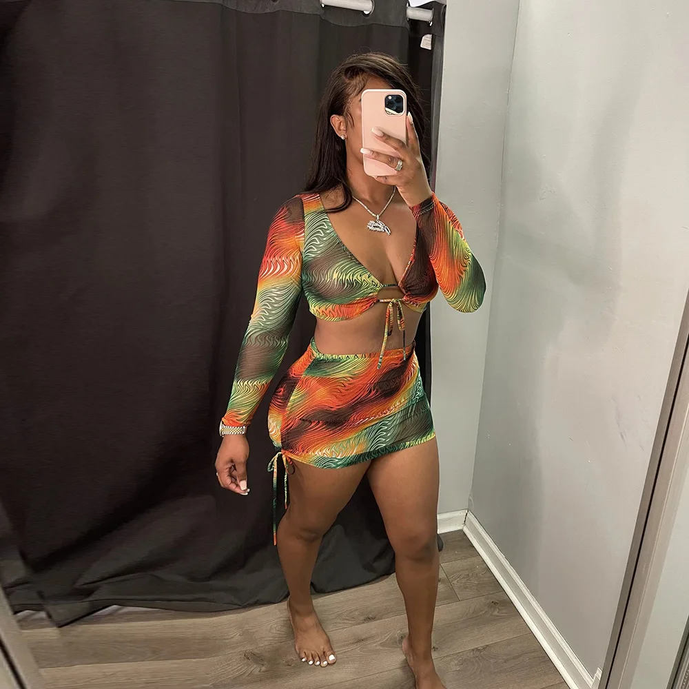 ชุดกระโปรงลูกไม้พิมพ์ลายเซ็กซี่แบบเปิดกระดุม รุ่นใหม่ประจำฤดูใบไม้ร่วงปี 2025 จาก Amazon สำหรับผู้หญิง รหัสสินค้า Cw34839