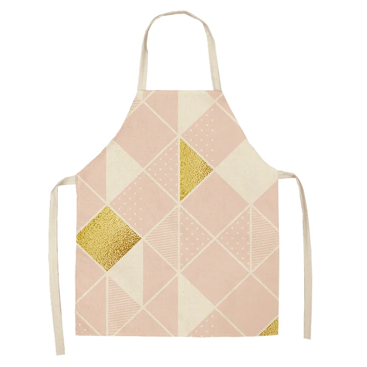 1 Pcs Creative Geometric Cotton Linen Apron Woman Adult Kids Bibs Home Cooking Baking Coffee Shop Cleaning Aprons