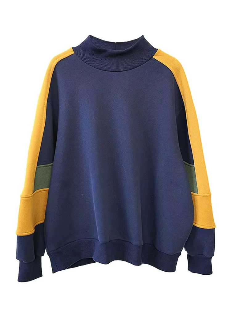 Amax luluE النمط الأوروبي الملابس الشتوية أزياء المرأة الفراء الدافئة عارضة فضفاض هوديس السيدات المرقعة خمر فاسق بلوزات