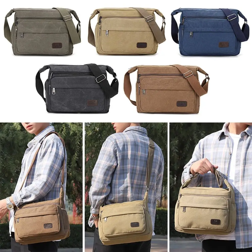 Bolso de hombro de lona informal para hombre, bolsa de herramientas resistente al desgaste con múltiples bolsillos, gran capacidad, bolsillo de almacenamiento