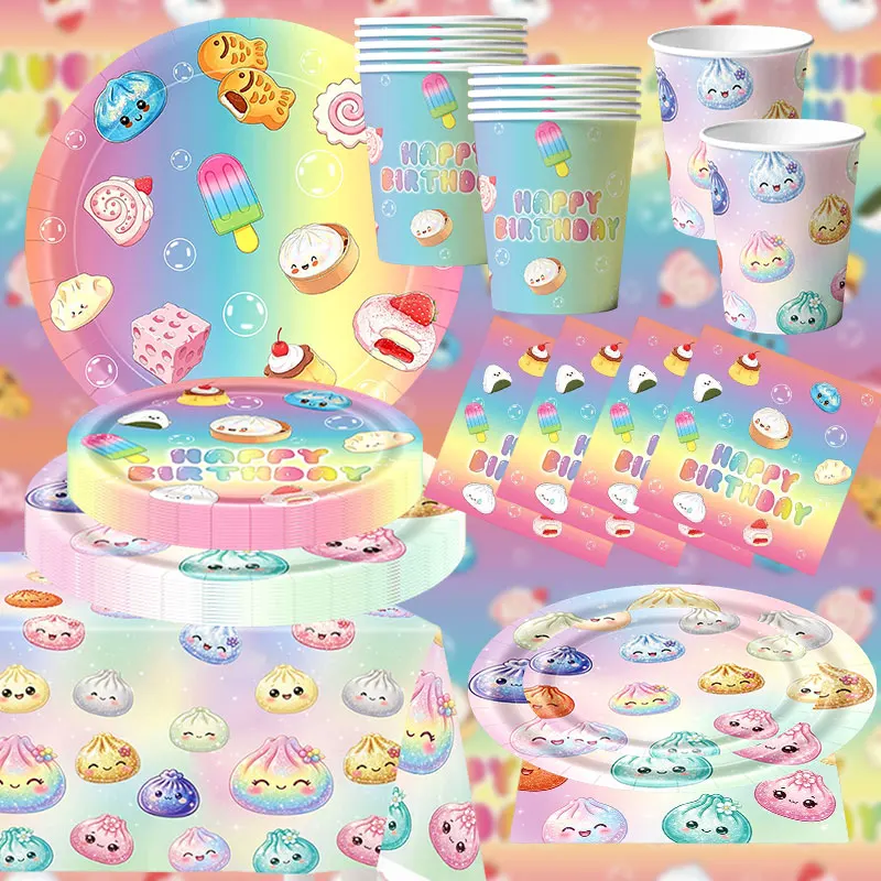Adorable Squishy Bao Dumpling Birthday Party Supplies Paper Plates Cups Napkins Tablecloth Banner Backdrop Cake Decor Favors Set