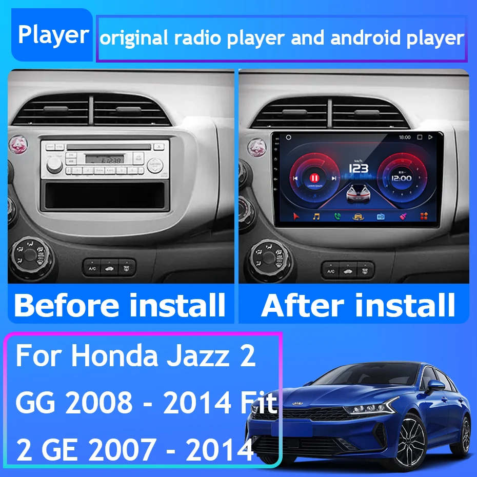 Car Radio Android 13 For Honda Jazz 2 GG 2008 - 2014 Fit 2 GE 2007 - 2014 Navigation GPS Carplay Android Auto Screen No 2din Cam