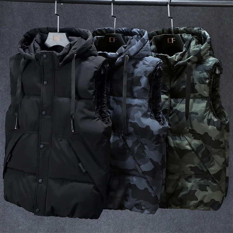 

Plus Size L-7XL Autumn Winter Men Vest 2023 New Casual Sleeveless Jackets Hooded Fashion Camouflage Waistcoat Clothing