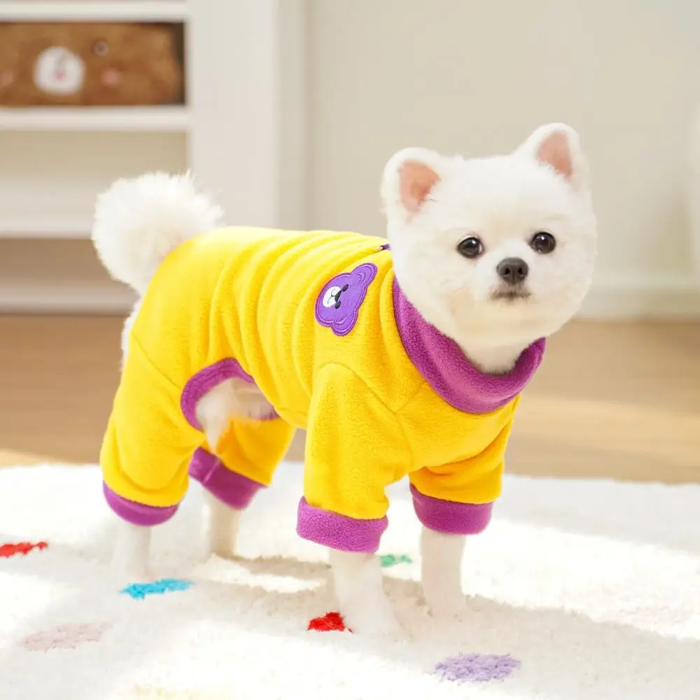 Bear Pattern Plush Dog Jumpsuit Colorful with D Ring Dog Four Legged Clothing Comfortable Pet Base Shirt Warm Dog Pajamas