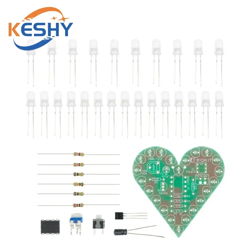 DIY Kit Heart Shape Breathing Lamp Kit Breathing LED Suite Red White Blue Green Electronic Production for Learning Laboratory