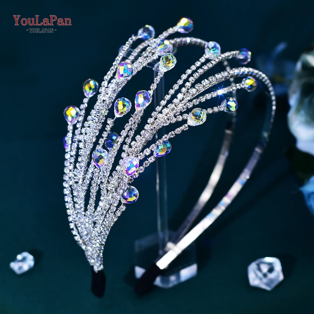 YouLaPan-Aro para el pelo con diamantes de imitación para novia, accesorios para el cabello para novia, tocado precioso, joyería para banquete,