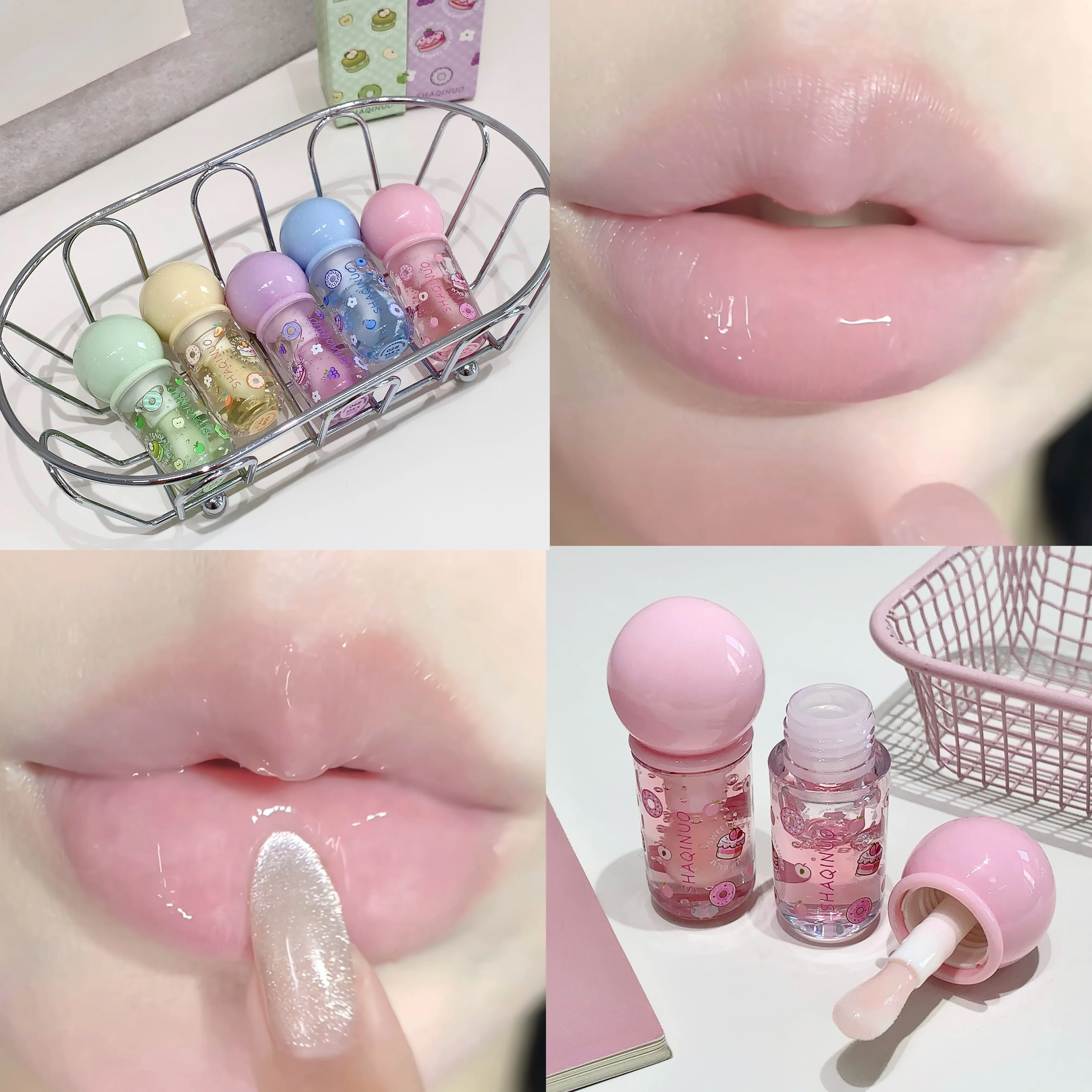 SHAQINUO Crystal Jelly Fruit Lip Oil Peach Grape Blueberry Hydrating Moisturizing Nourishing And Lightening Reducing Lips Line