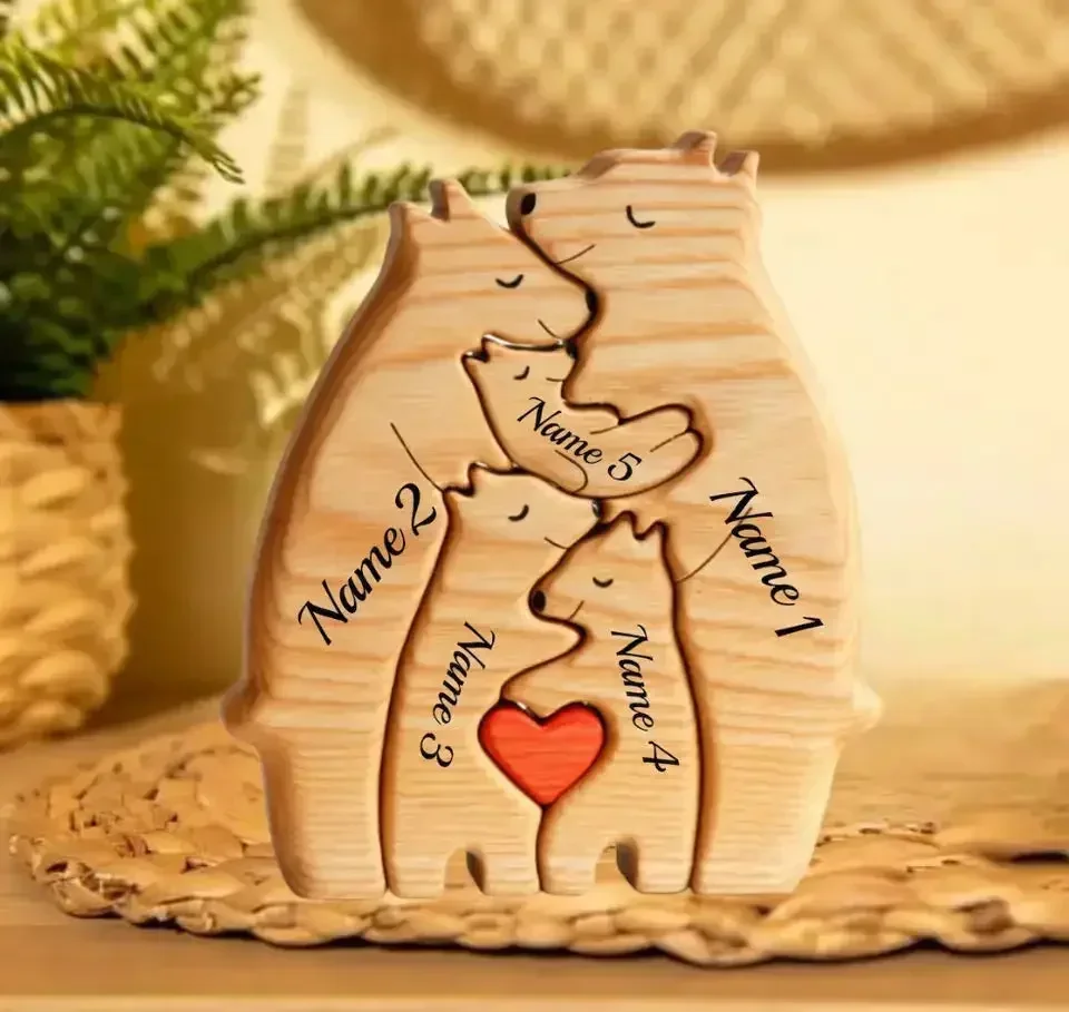 Bear Family Wooden Art Puzzle with Heart Loving Decorative Warm Birthday Gifts Adults Kids Gift Home Decor Christmas Decorations