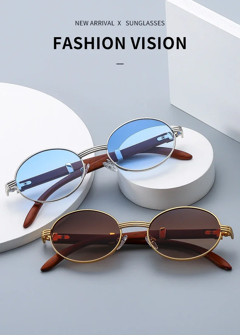 GM LUMIAS Vintage Ovale Sonnenbrille Neue Stilvolle Metallrand Farbverlaufsschattierungen Trendiges Markendesign Mode Grüne Outdoor-Sonnenbrille – Detail 3