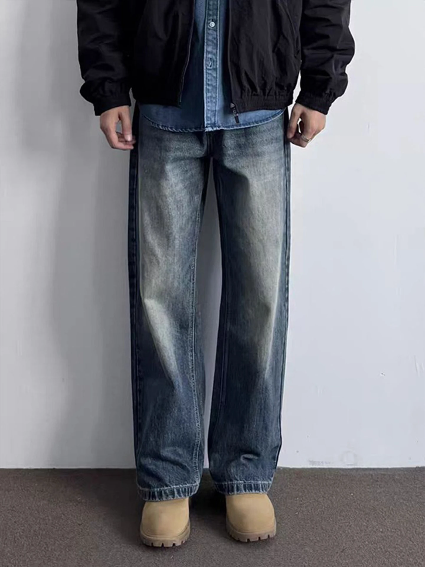 

Мужские джинсы Deep Blue с широкими штанинами, в стиле ретро-рабочей одежды, с вырезом «ножевая прорезь», для осени, под сочетание с ботинками, с высокой талией, прямые, трубчатые