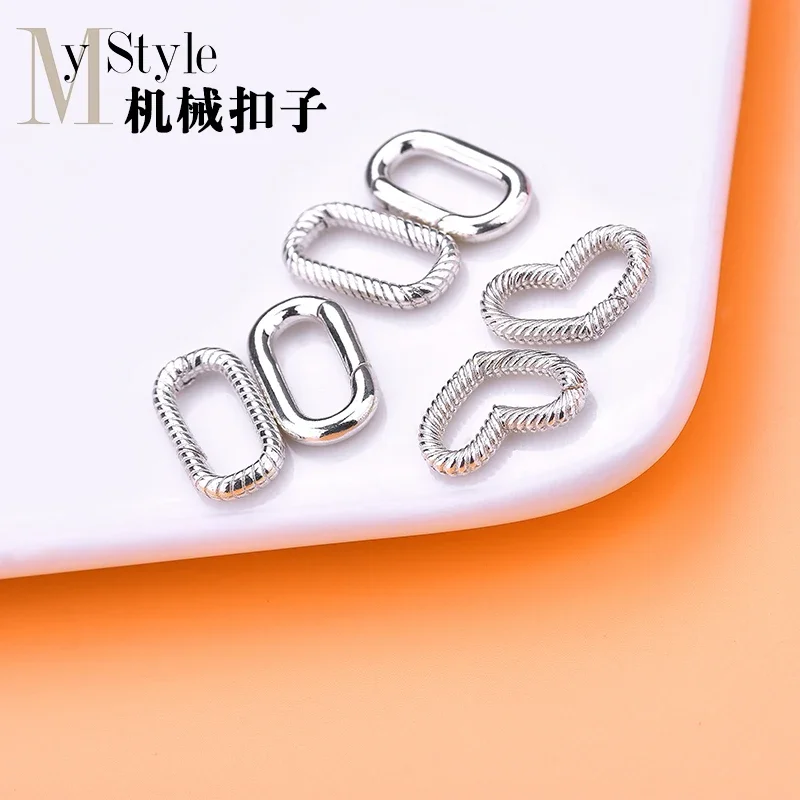 S925 sterling silver heart-shaped rectangular spring buckle handmade DIY bracelet necklace finishing button accessories