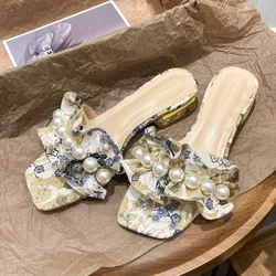 Slippers for Women 2023 New Summer Rhinestone Thick Heel Sandals for Women Fashion Flat Bottom for Women Outside Sandals