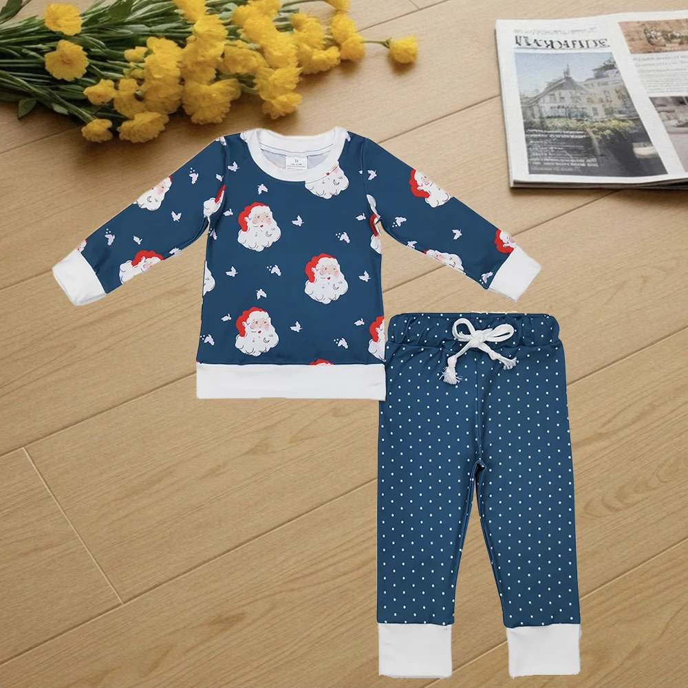 

9.25 Kids Winter Clothes For Girls Baby Kids Green Santa Top Dots Pants Pajamas Clothing Sets