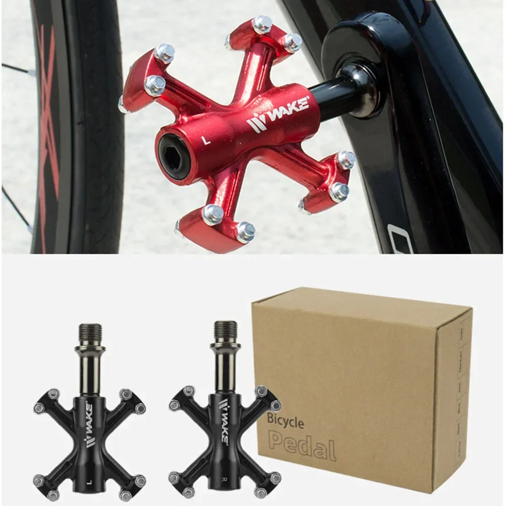 Stylish Red Nonslip Bicycle Pedal Lightweight Aluminum Alloy Mountain Bike Pedal with 3 Bearings Enhance Appearance