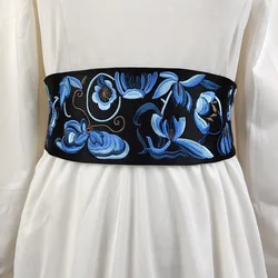Chinese Embroidery Girdle Women's Fashion All-match Clothing Corset Girdle Accessories Goth Retro Ethnic Style Elastic Wide Belt