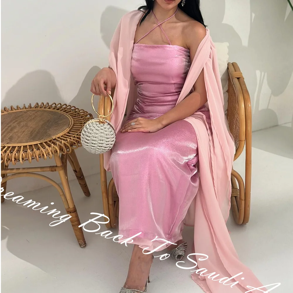 Customized Exquisite Pleat Strapless Ankle Length Straight  платье вечернее Velour Spaghetti Straps  Shawl Vestidos De Fiesta