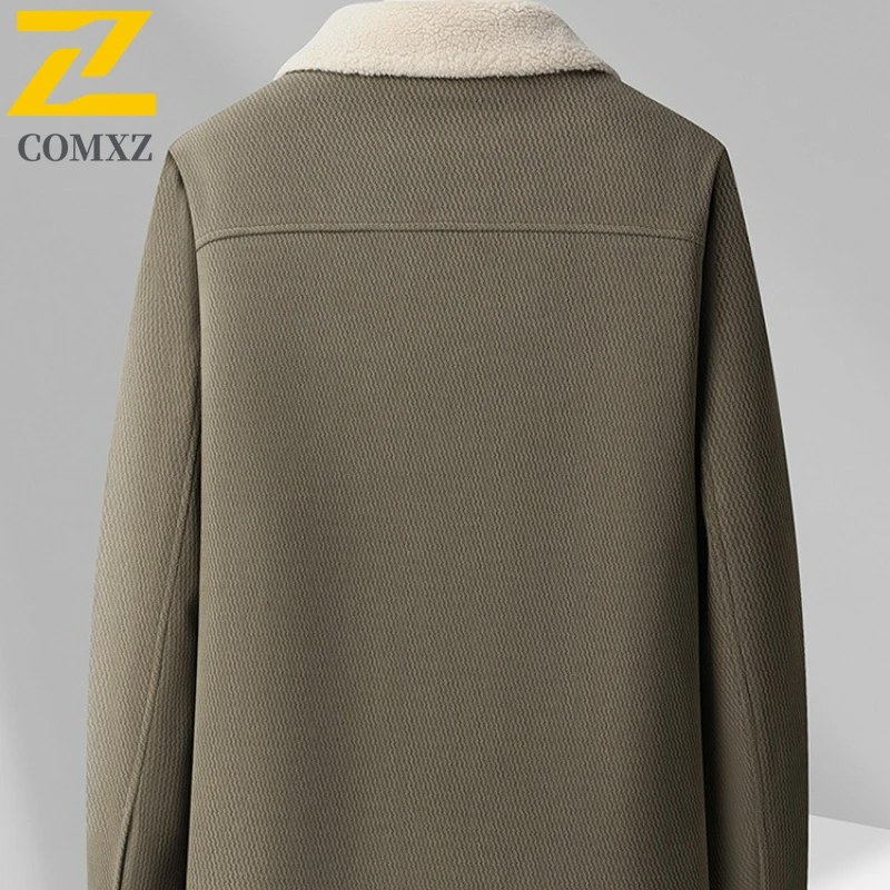 COMXZ ฤดูหนาวผ้าขนสัตว์ผสมเสื้อใหม่ชายบุเสื้อทำงานเสื้อแจ็คเก็ตบุรุษแฟชั่นคอปกอบอุ่นเสื้อแจ๊กเก็ตกันลม