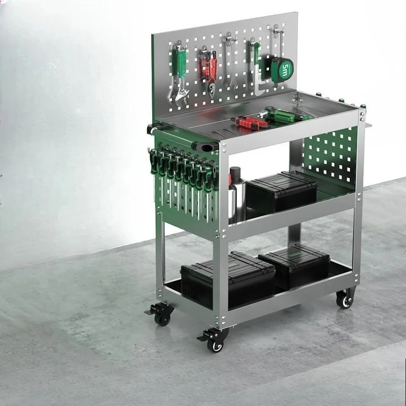 

Tool cart, heavy duty stainless steel trolley, three-layer thickened mobile multi-function anti-side slip trolley