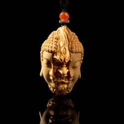 Hand Carved Wooden Buddha Demon Head Duality Pendant Charm Keychain Spiritual Art Figurine Ornament Car Bag Hanging Unique Gift