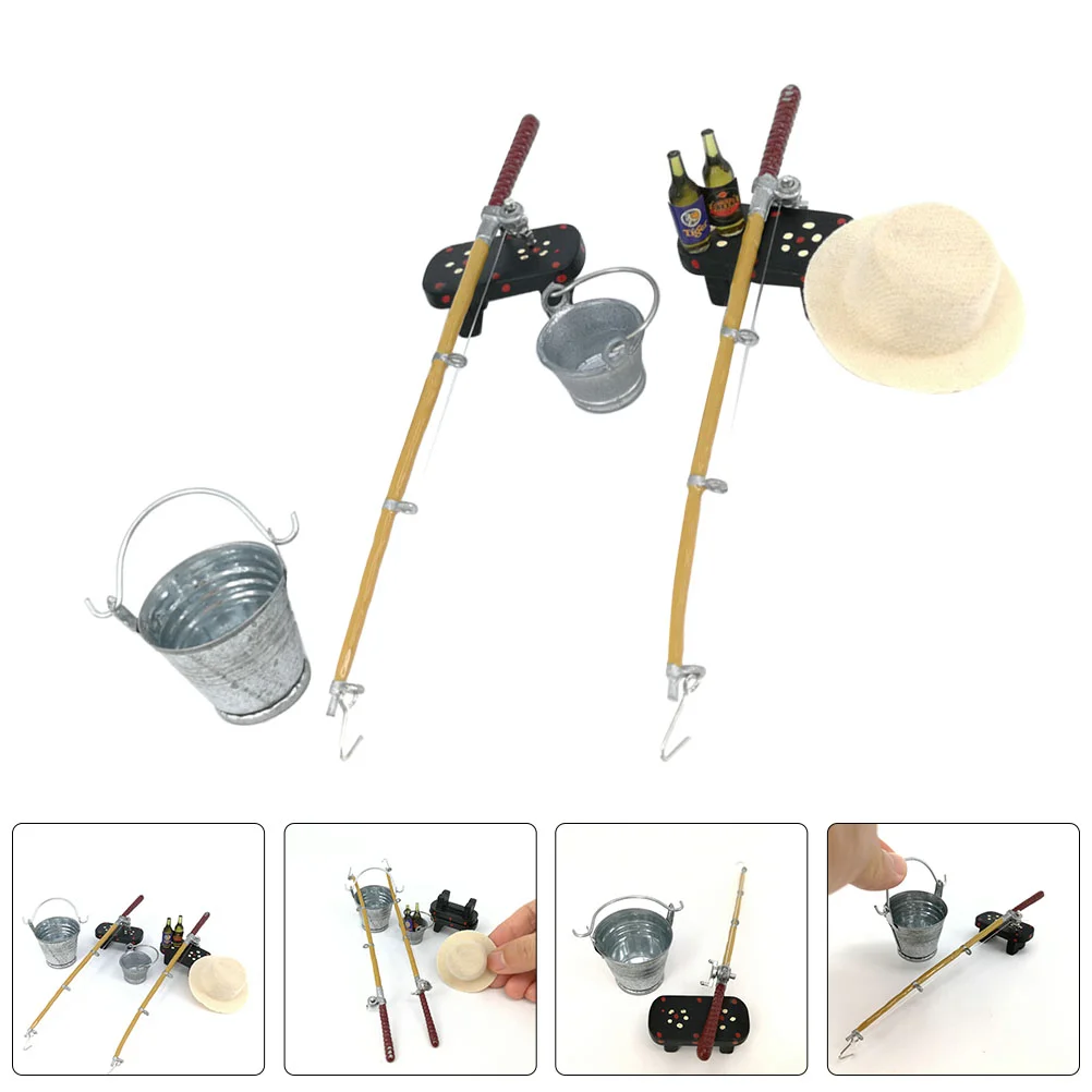 

Mini Fishing Rod Decoration Simulation Tackle Outdoor Decorations Miniature Rods House Metal Toy Decors