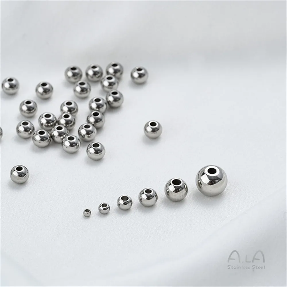 Non-fading Titanium Steel Round Beads Stainless Steel Solid Through Hole Bead DIY Handmade Beaded Jewelry Loose Bead Material