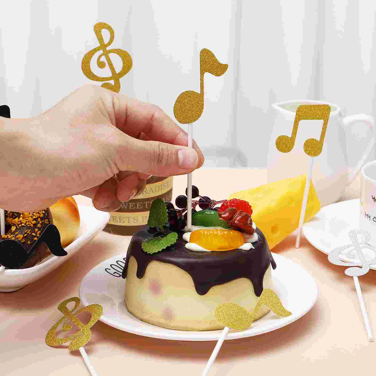 18 Uds. De notas musicales para tarta, adornos para magdalenas, decoraciones para fiesta de cumpleaños, adornos de papel para tarta, notas musicales, decoraciones para fiesta