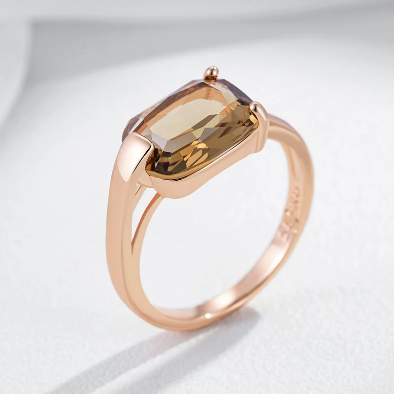 Kinel Square Brown Natural Zircon Bride Wedding Ring Fashion 585 Rose Gold Color Accessories High Quality Women Daily Jewelry