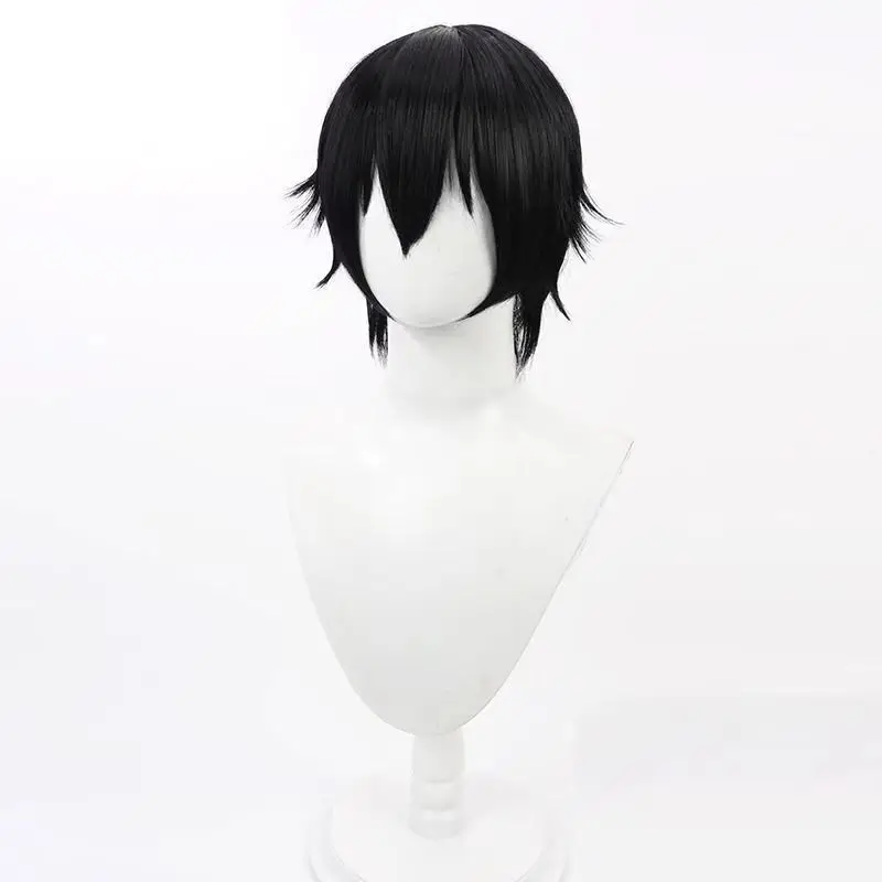 Anime Lelouch Lamperouge Cosplay Wig short black Heat Resistant Synthetic Fiber with Rose net Party Costume Prop image 4