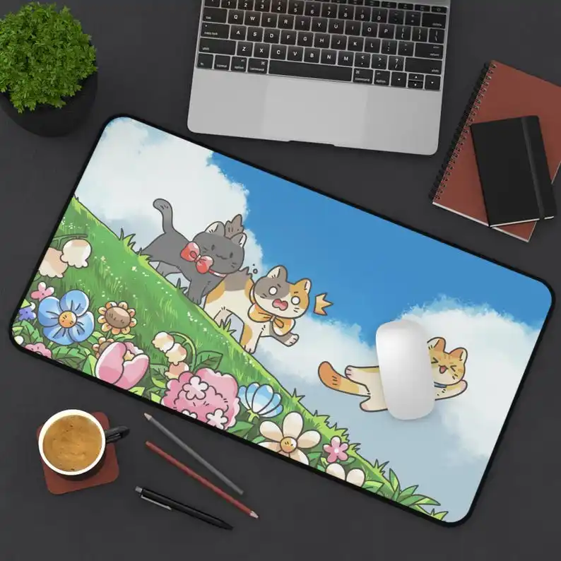 

Fantasy Cat Desktop Mat,Floral Landscape Gaming Mouse Pad, Laptop Keyboard Mats,Office Deskmat,Home Office Decor Kawaii Desk Pad