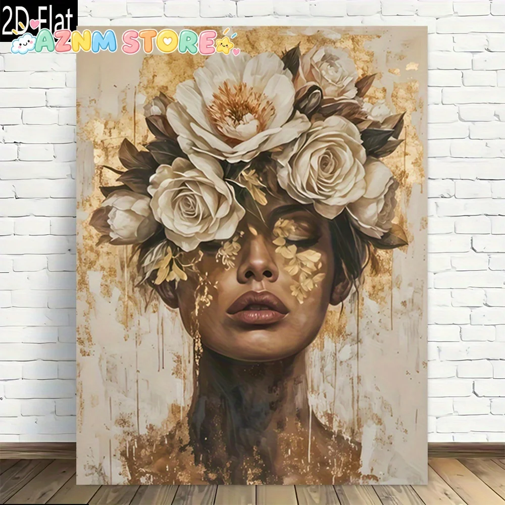 2D Flat 2027  1pc, Floral Crown Abstract Artwork Frameless Canvas Wall Art Modern Vintage Design, High Quality Printed Poster