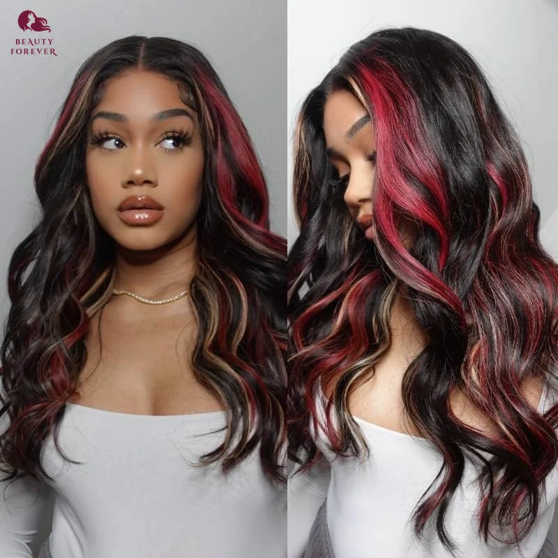 

Beauty Forever Highlights Burgundy Loose Wave Glueless Wig 100% Human Hair Deep Part 7x5 Glueless Brazilian Lace Front Wig 180%